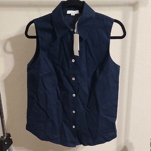 Vince Navy Sleeveless Button-Down Shirt NwT S